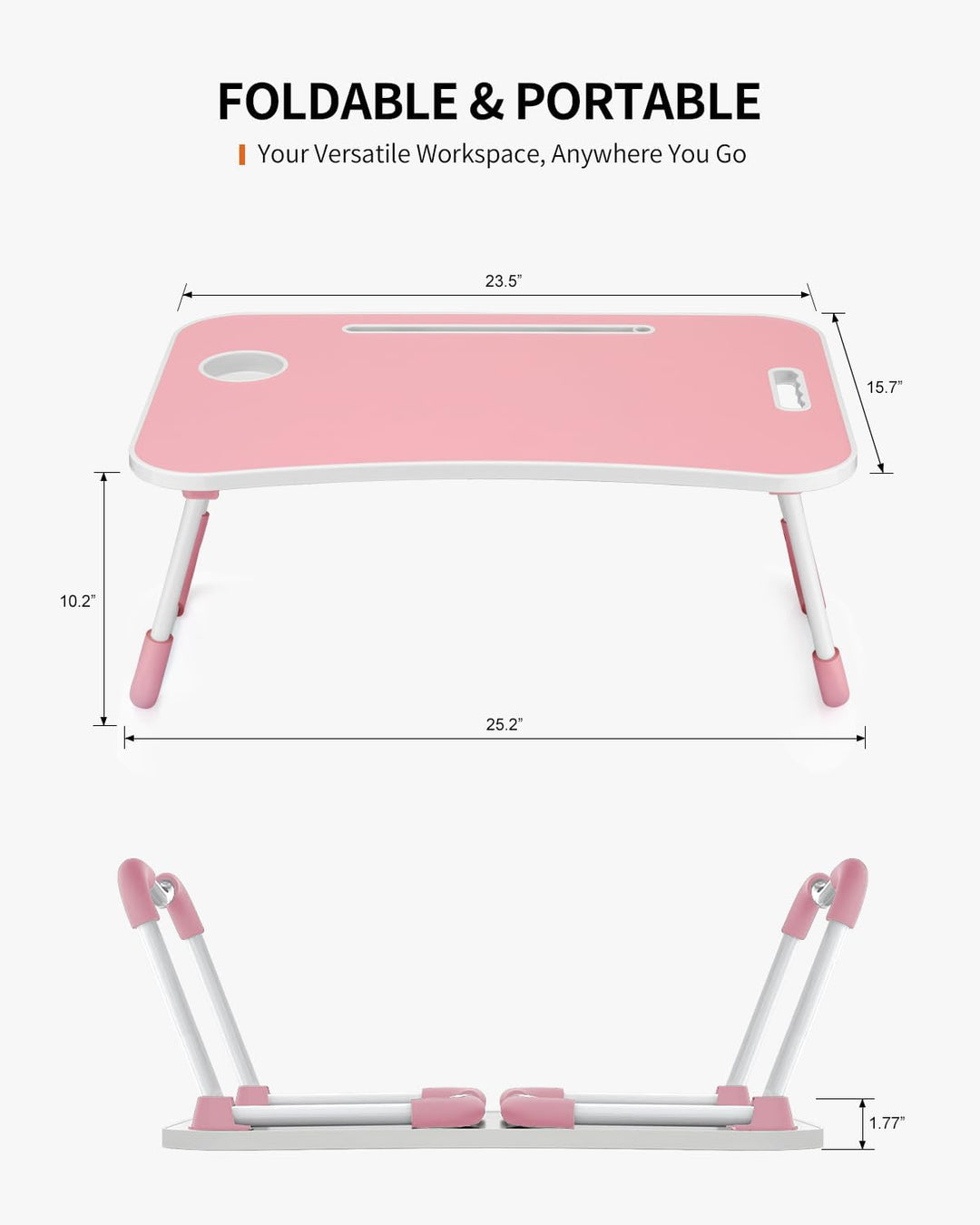 Faltbarer Laptoptisch, tragbarer Schossschreibtisch, Betttisch, Laptopständer mit Getränkehalter & T