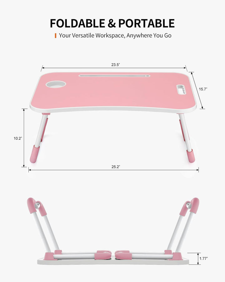 Faltbarer Laptoptisch, tragbarer Schossschreibtisch, Betttisch, Laptopständer mit Getränkehalter & T