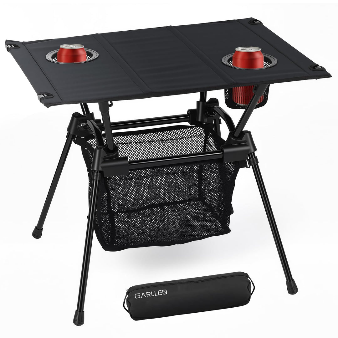 GARLLEN Campingtisch klappbar, 60x43x51cm Camping Tisch Klapptisch mit Getränkehalter, Netztasche &