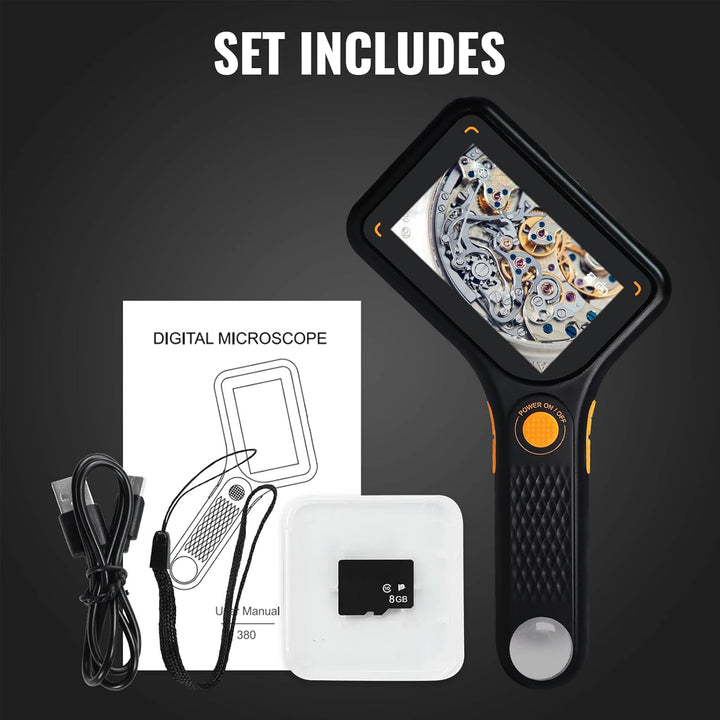 Tragbares 500-faches digitales Mikroskop mit 7,6 cm IPS-Bildschirm, 8 LED-Leuchten, Autofokus, 2-MP-