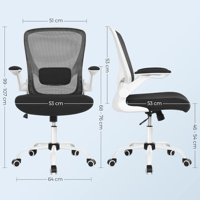 SONGMICS Bürostuhl ergonomisch, Schreibtischstuhl klappbare armlehne, 360° Drehstuhl, verstellbare L