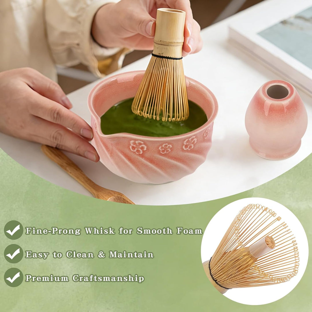 Matcha Besen Set 8-teilig – Matcha Set mit Keramik Matcha Schale, Matcha Besen, Löffel, Messlöffel,