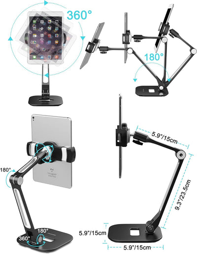 AboveTEK Tablet Ständer Höhenverstellbar Tablet Halterung Tisch, iPad Ständer Schwarz für iPad Mini