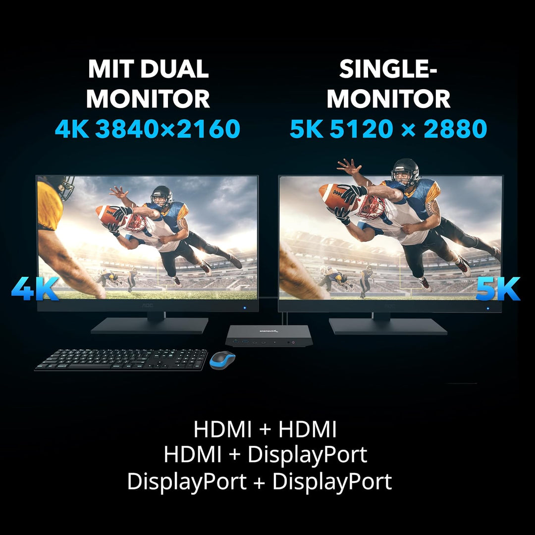 SABRENT USB C Dockingstation mit netzteil, 2 HDMI + 2 DP, 5K / 4K@60Hz, PD 60W, RJ45 Ethernet, USB P