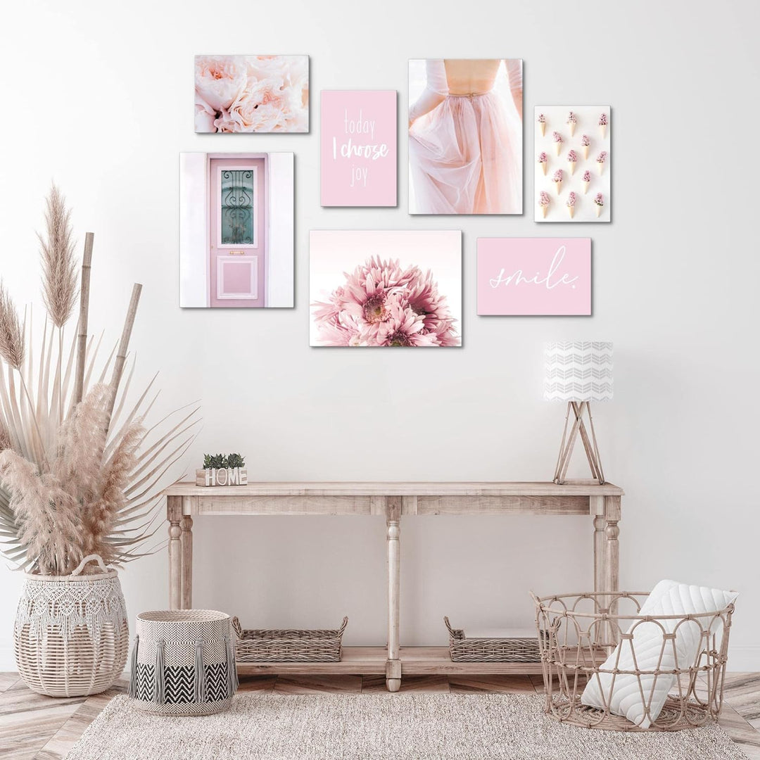 Novart Wandbilder Fashion - KOMPLETT AUFHÄNGFERTIG - Rosa Wohnzimmer Mädchen Teenager- 7 Moderne Moo