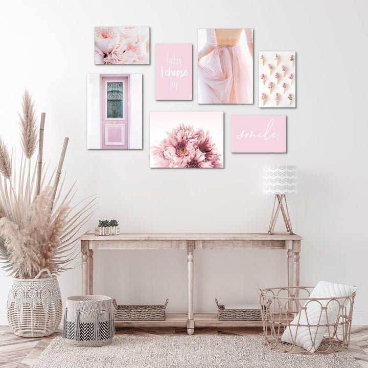 Novart Wandbilder Fashion - KOMPLETT AUFHÄNGFERTIG - Rosa Wohnzimmer Mädchen Teenager- 7 Moderne Moo