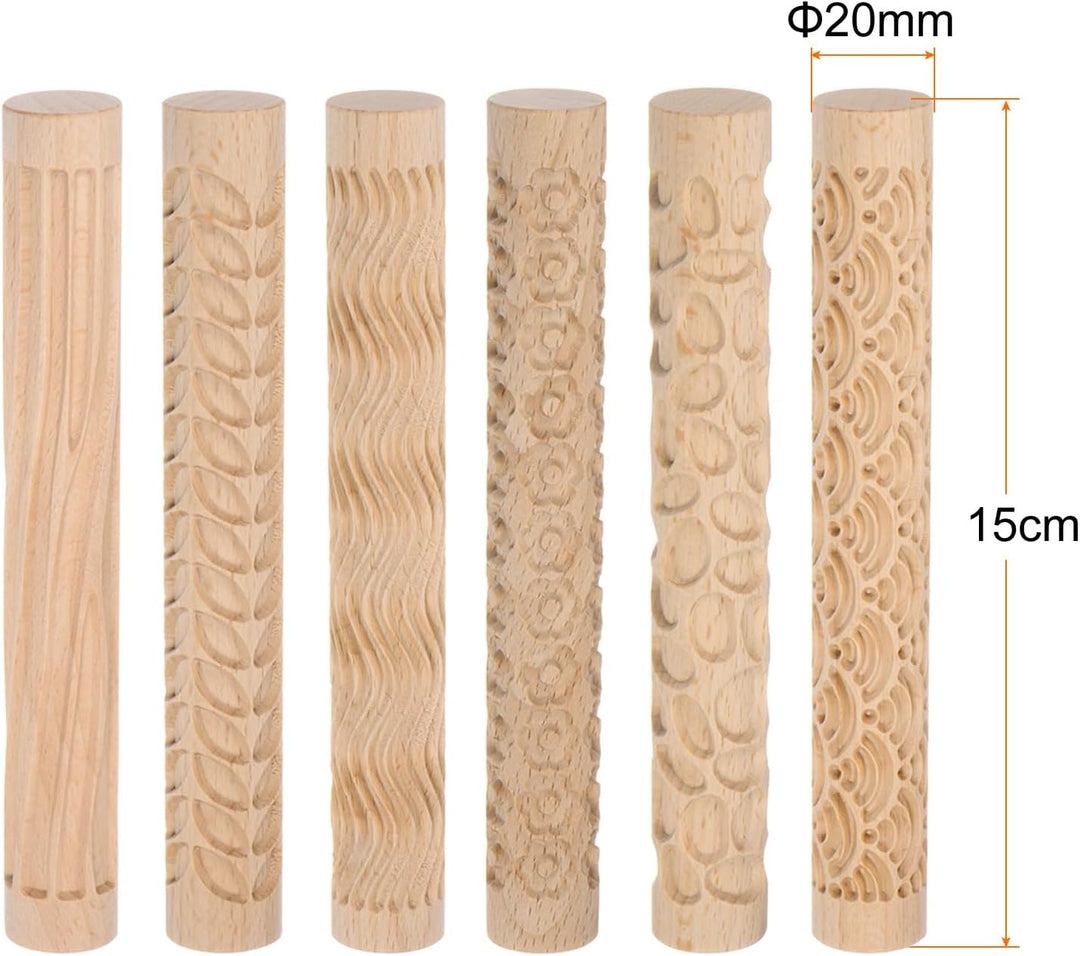 QUARKZMAN 6Stk Holz Ton Rolle Muster Modellieren 5.9" Buche Holz Hand Rollen Holz Töpferei Werkzeuge