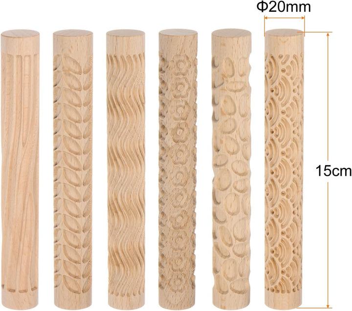 QUARKZMAN 6Stk Holz Ton Rolle Muster Modellieren 5.9" Buche Holz Hand Rollen Holz Töpferei Werkzeuge