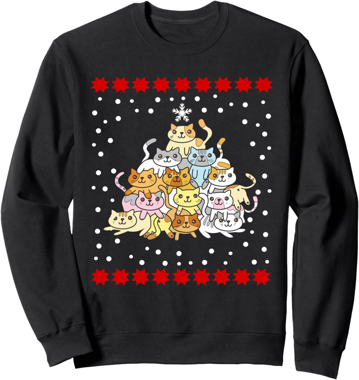 Hässliches Weihnachtskatzen-Baum Schnee Lustige Katzen Sweatshirt