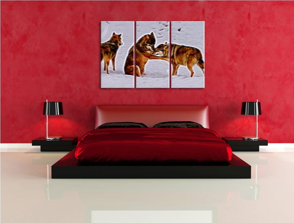 spielendes Wolfsrudel Spezial 3-Teiler Leinwandbild 120x80 Bild auf Leinwand, XXL riesige Bilder fer