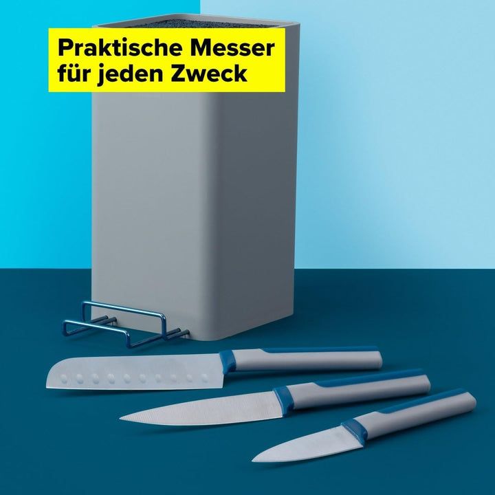 Messerblock-Set inkl. 3 Messern, 4-tlg, Universalmesserblock mit Borsteneinsatz, inkl. Tablet- und H