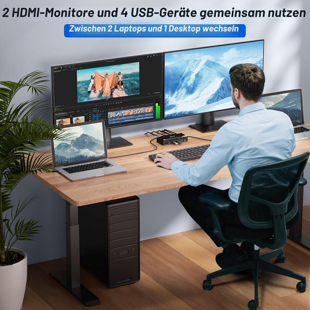 KVM Switch 3 PC 2 Monitore USB-C HDMI, USB 3.0 Dual Monitor KVM Switch für 2 Laptops 1 Desktop Teile
