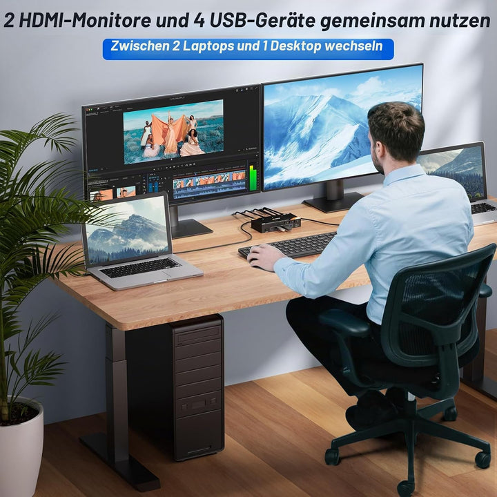 KVM Switch 3 PC 2 Monitore USB-C HDMI, USB 3.0 Dual Monitor KVM Switch für 2 Laptops 1 Desktop Teile