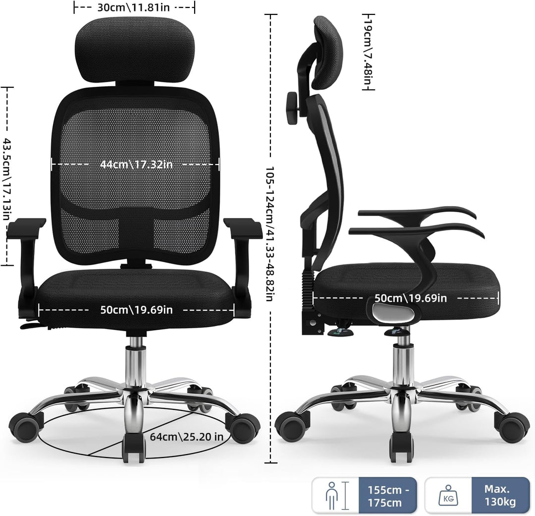 Bürostuhl, Schreibtischstuhl Bürostuhl ergonomisch, höhenverstellbare Rückenlehne, Drehstuhl mit Ver
