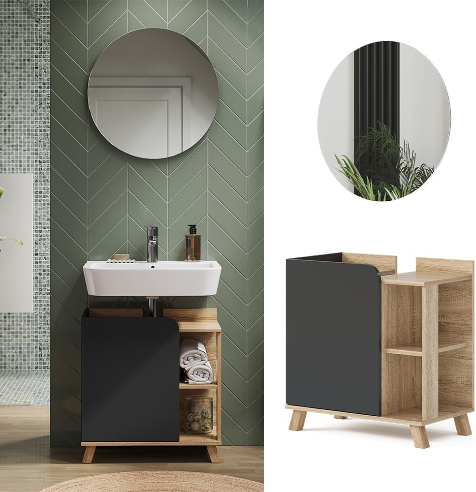 Vicco Badmöbel Set Karen, Sonoma/Anthrazit, 2 Teile Set 1 Anthrazit, Set 1 Anthrazit