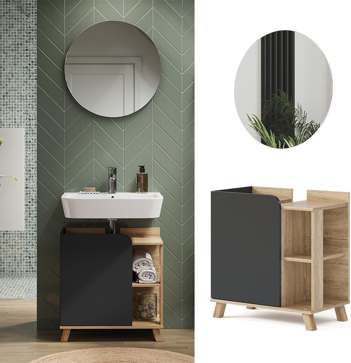 Vicco Badmöbel Set Karen, Sonoma/Anthrazit, 2 Teile Set 1 Anthrazit, Set 1 Anthrazit