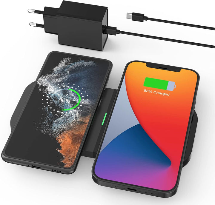 JoyGeek 2 IN 1 Wireless Charger, 15W Max Induktive Ladestation, für iPhone 14/13/12/11/Pro/ProMax/XR