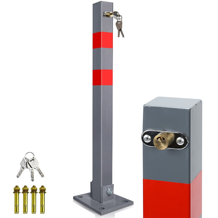 Yakimz Parkpfosten Parkplatzsperre 3 Schlüssel Sperrpfosten klappbar Stahl Robust Standfuss Stabil P