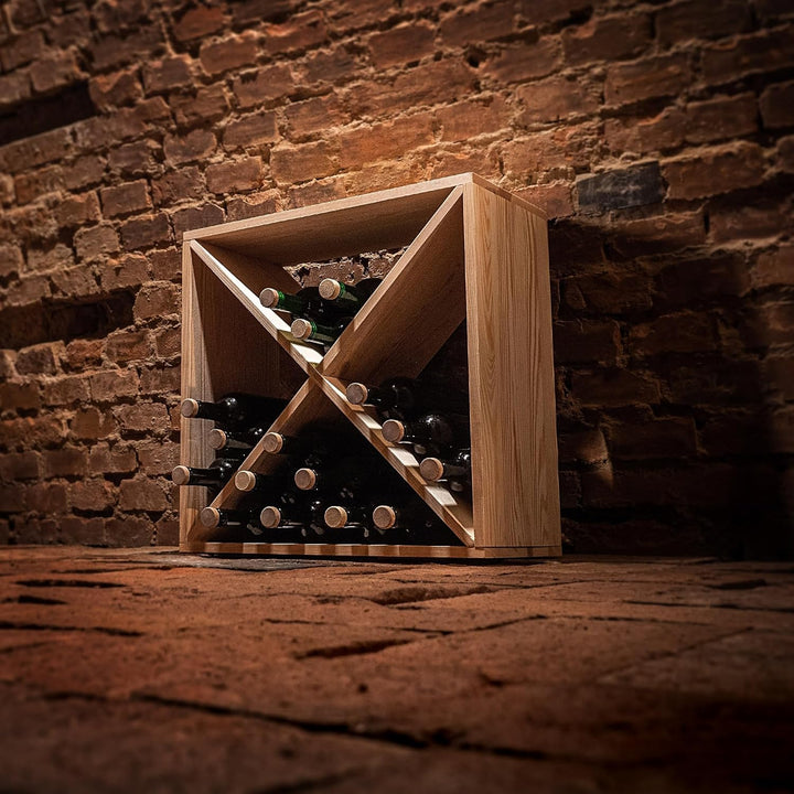 KADAX Weinregal aus Holz, 52 x 25.5 x 52 cm, Grosses Flaschenregal für viele Weinflaschen, rustikale