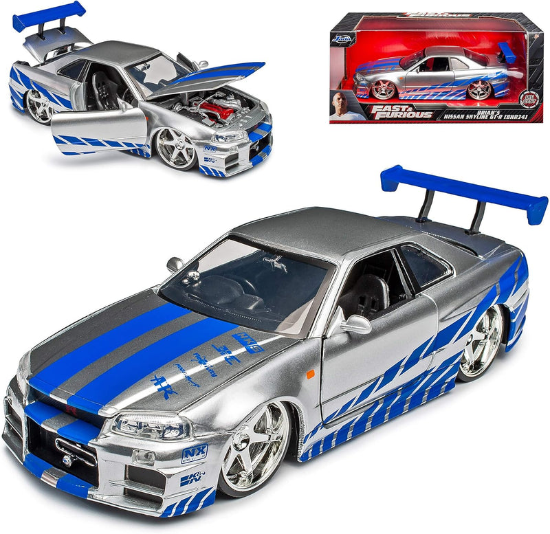 Nisan Skyline GT-R R34 Silber Brian´s Paul Walker The Fast and The Furious 1/24 Jada Modell Auto Ohn