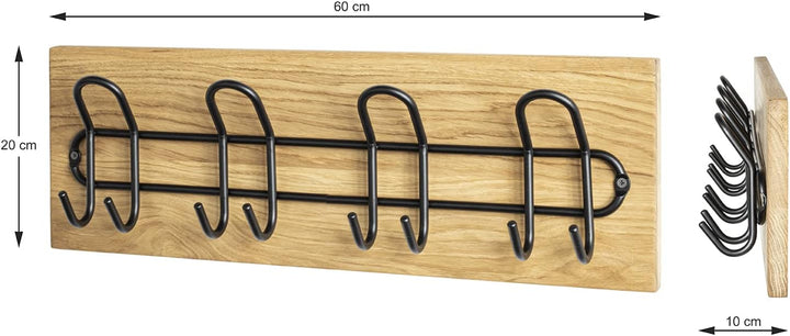 HAKU Möbel Wandgarderobe, Massivholz, eiche geölt-schwarz, B 60 x T 10 x H 20 cm