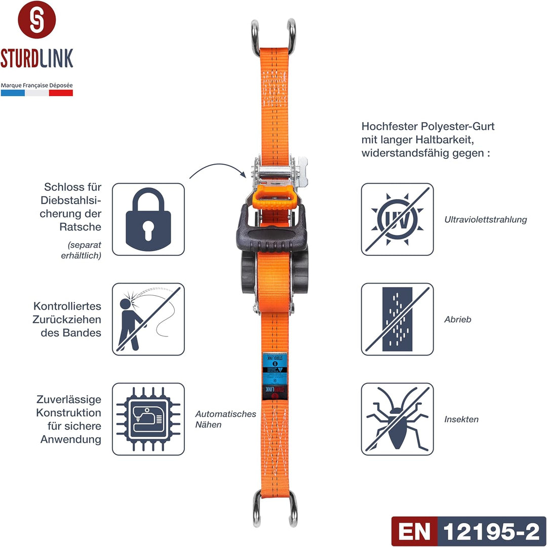 Automatik Spanngurt 5m 35mm mit U Haken 1000kg / 2000kg | Set von 2 Spanngurte Selbstaufrollend | Au