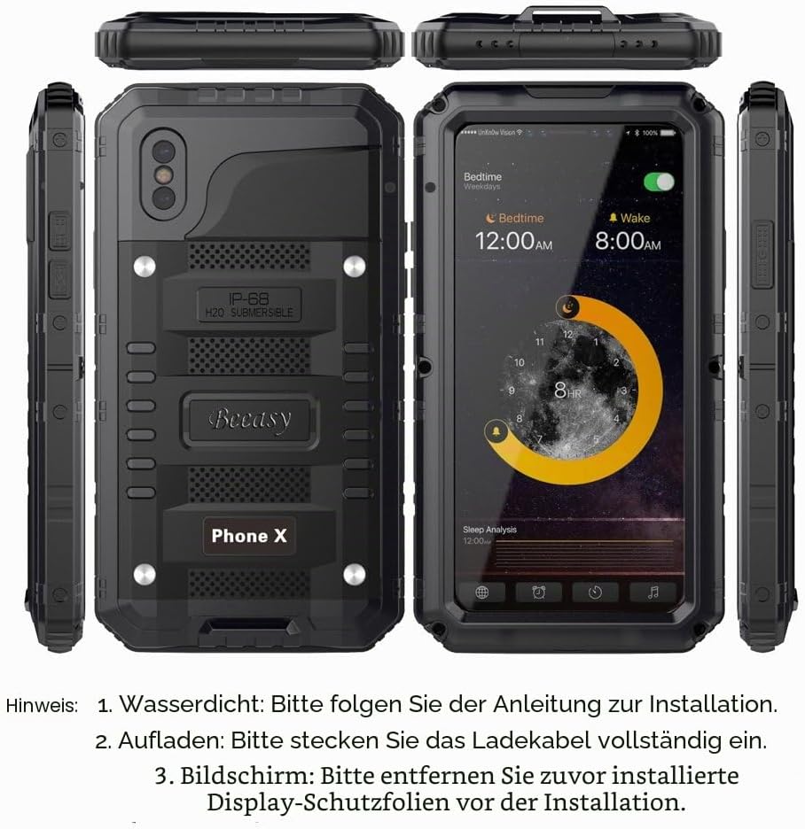 Beeasy Hülle Kompatibel mit iPhone X/XS, Wasserdicht Outdoor Stossfest Handy Case Militärstandard Sc