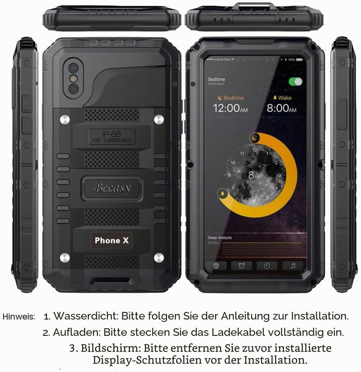 Beeasy Hülle Kompatibel mit iPhone X/XS, Wasserdicht Outdoor Stossfest Handy Case Militärstandard Sc
