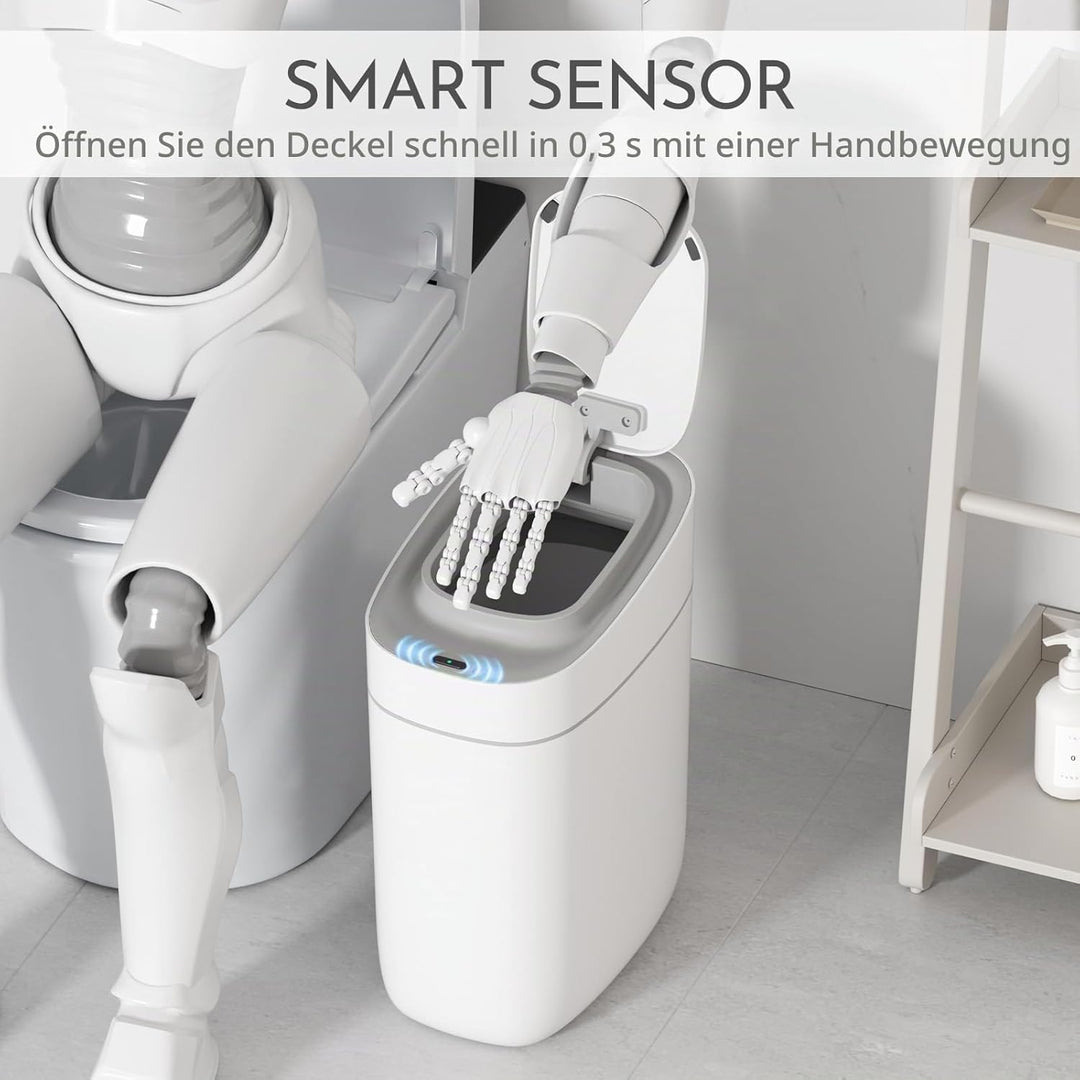 ELPHECO Automatischer Badezimmer-Mülleimer mit Deckel, Sensor, schlank, schmal, aus Kunststoff, wass