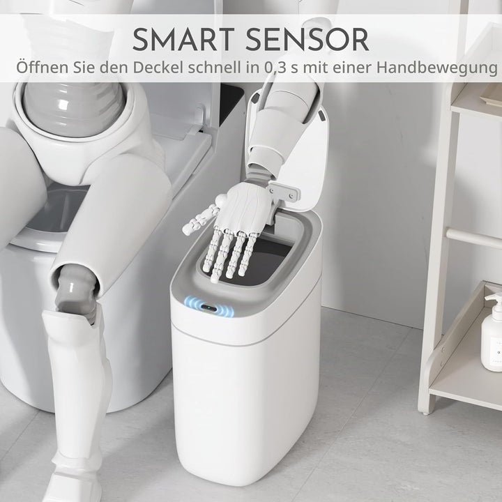 ELPHECO Automatischer Badezimmer-Mülleimer mit Deckel, Sensor, schlank, schmal, aus Kunststoff, wass