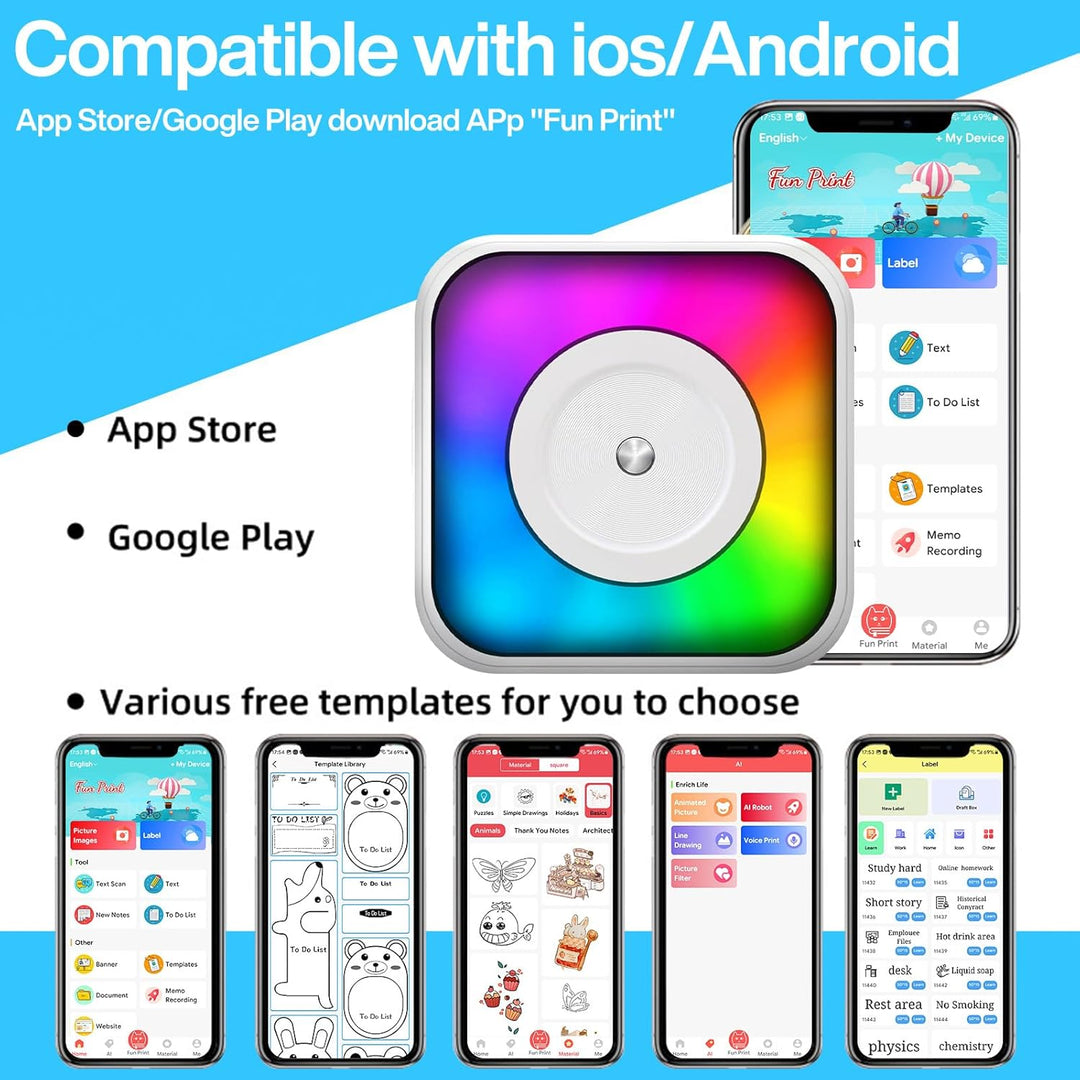 Mini Drucker, Tragbarer Mini Fotodrucker Thermodrucker Smartphone Taschendrucker, Mobiler Fotodrucke