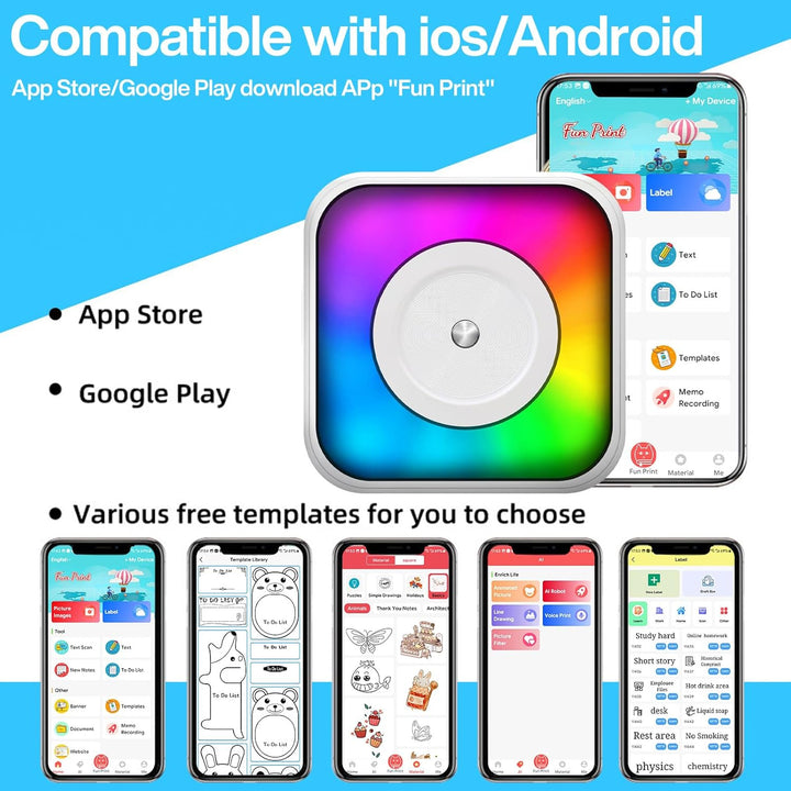 Mini Drucker, Tragbarer Mini Fotodrucker Thermodrucker Smartphone Taschendrucker, Mobiler Fotodrucke