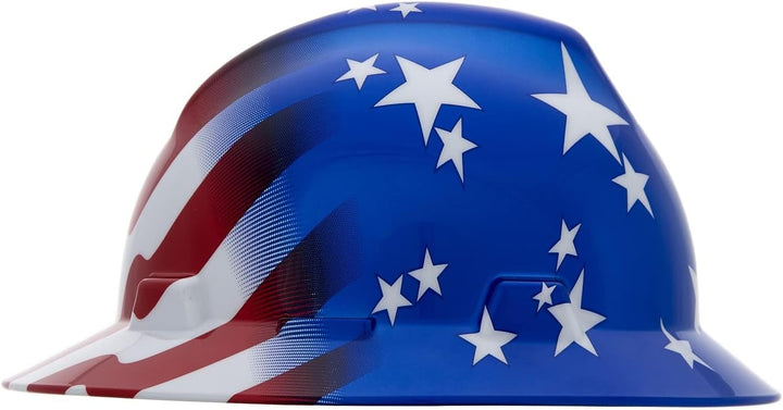 MSA 10071157 V-Gard Full-Brim Hard Hat, Stars & Strips,, Capacity, Volume, Polyethylene, Standard, R