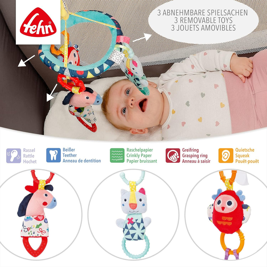 Fehn 055221 Reise-Musik-Mobile COLOR Friends – Mobile mit Melodie "Für Elise" und süssen Figuren – M
