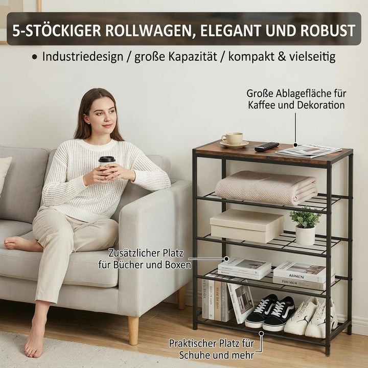 Schuhregal Schmal mit 5 Ebenen und Ablagefläche - Vertikaler Schuhschrank Schmal Platzsparelnd für F