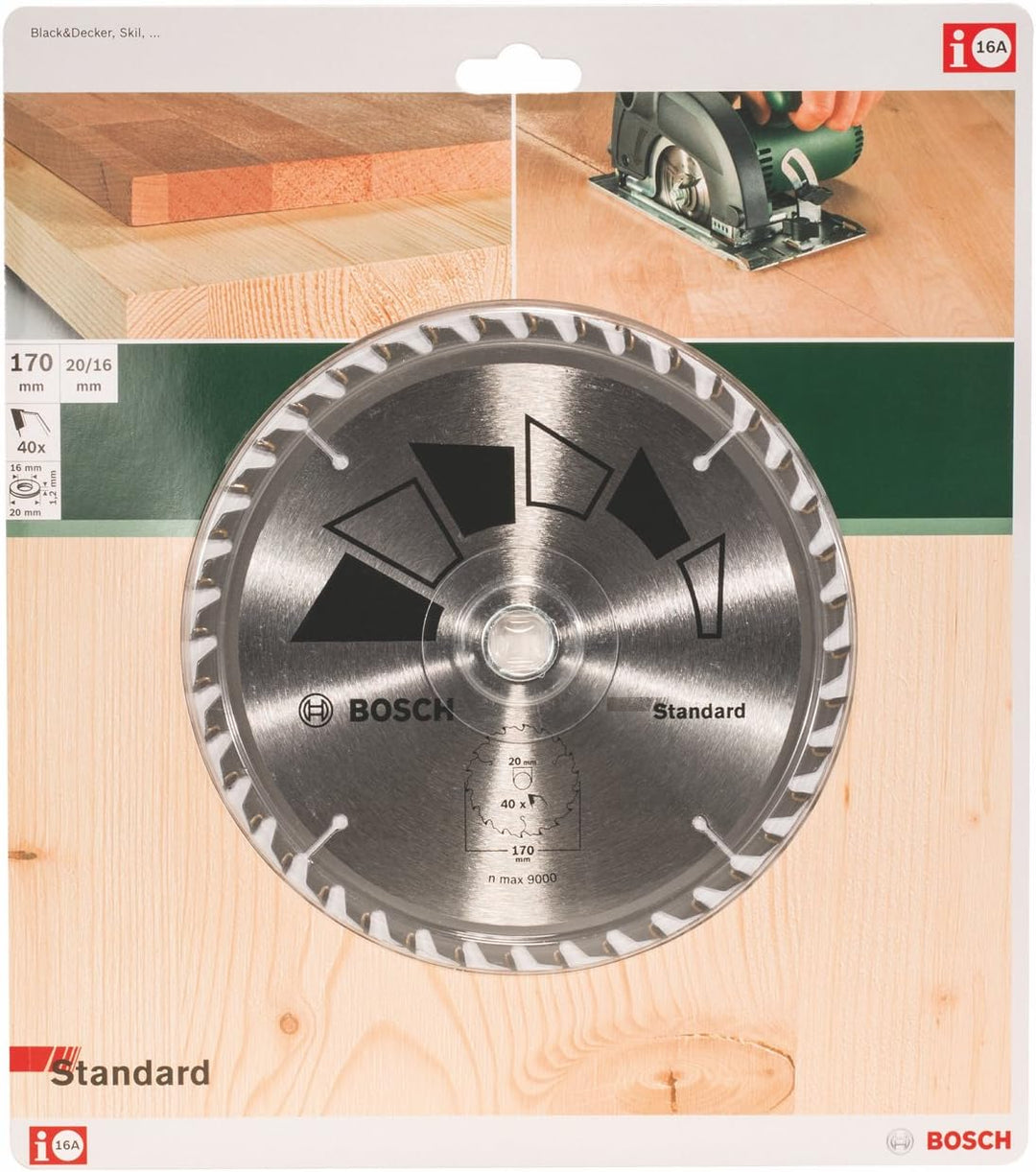 Bosch 1x Kreissägeblatt Standard (Sägeblatt für Holz, Ø 170 x 2.2/1.5 x 20/16 mm, 40 Zähne, ATB, mit