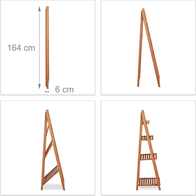 Relaxdays Blumentreppe aus Holz, Blumenständer für innen, 4-stufig, Leiterregal, Klappbar, HBT: ca.