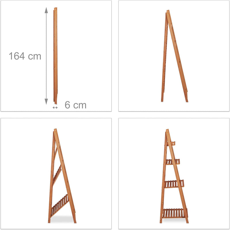 Relaxdays Blumentreppe aus Holz, Blumenständer für innen, 4-stufig, Leiterregal, Klappbar, HBT: ca.