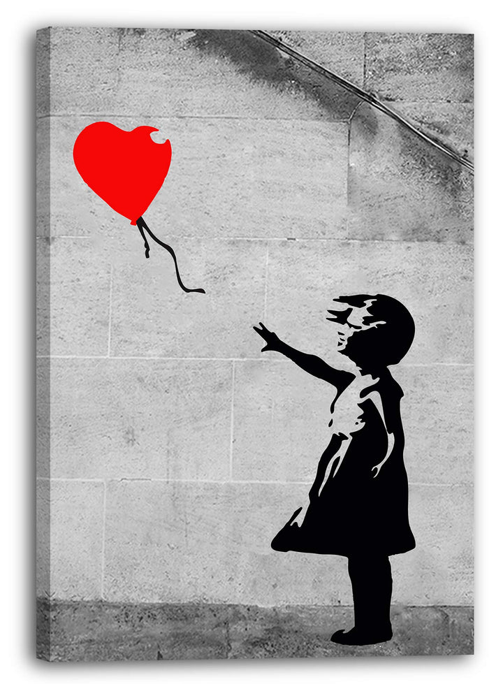 Printed Paintings Leinwand (70x100cm): Banksy - Balloon Girl Mädchen mit Luftballon hochkant GRAF 70
