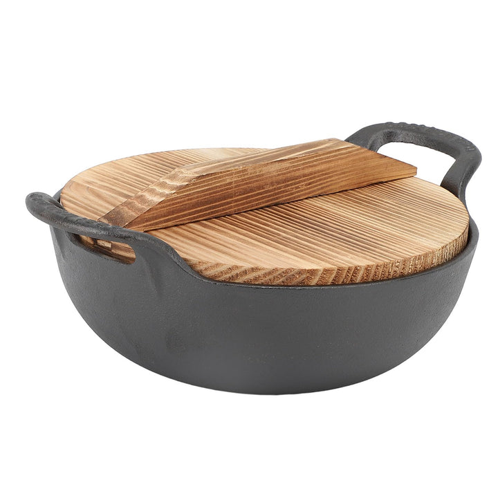 Wok aus Gusseisen, 20 Cm/25 Cm, Antihaftbeschichtete Bratpfanne mit Flachem Boden, Doppelgriff und D