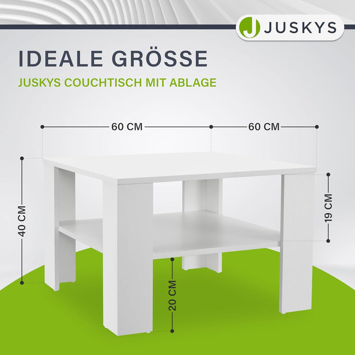 Juskys Couchtisch mit Ablage 60x60x40 cm - Holz, pflegeleicht, robust - Moderner Beistelltisch für Z