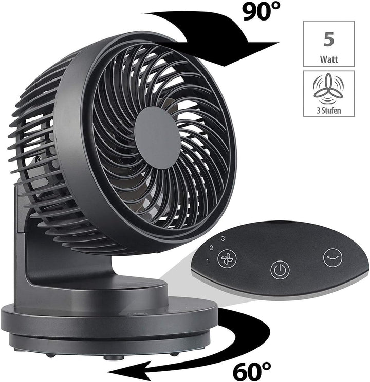 Sichler Haushaltsgeräte Ventilator Auto: USB-Tischventilator, 3 Stufen, Oszillation, bürstenloser Mo