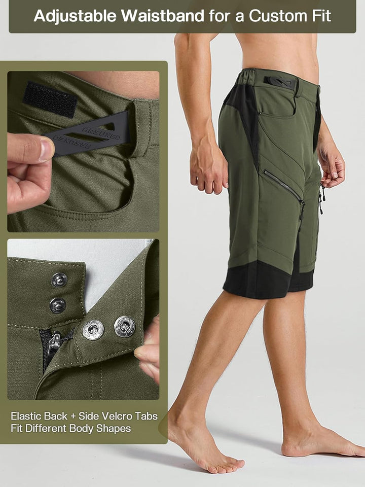 ARSUXEO Radhose Herren MTB Shorts ohne Polsterung Radfahren Shorts Klassisch Wasserdicht 1903 Grün S