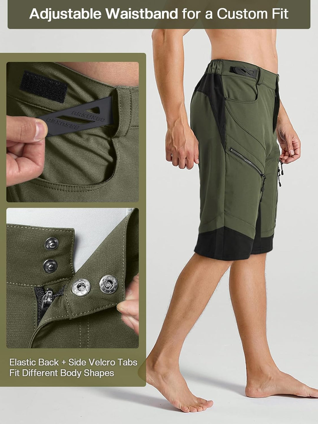 ARSUXEO Radhose Herren MTB Shorts Gepolstert Getrennte Unterhose Lose Fit Fahrradhose Wasserabweisen