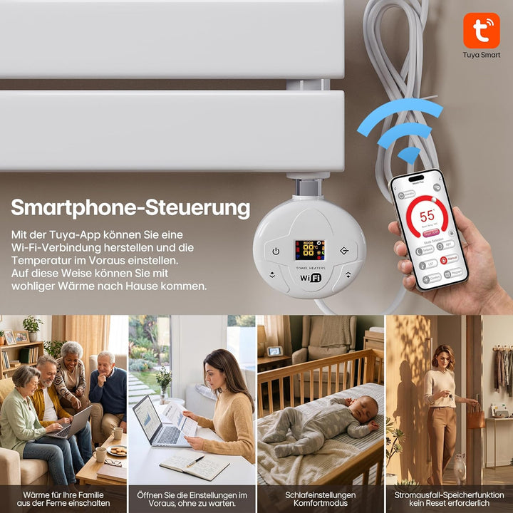 1000W Programmierbarer Elektroheizstab mit Thermostat, Temperaturregelung und Timerfunktion, WiFi St