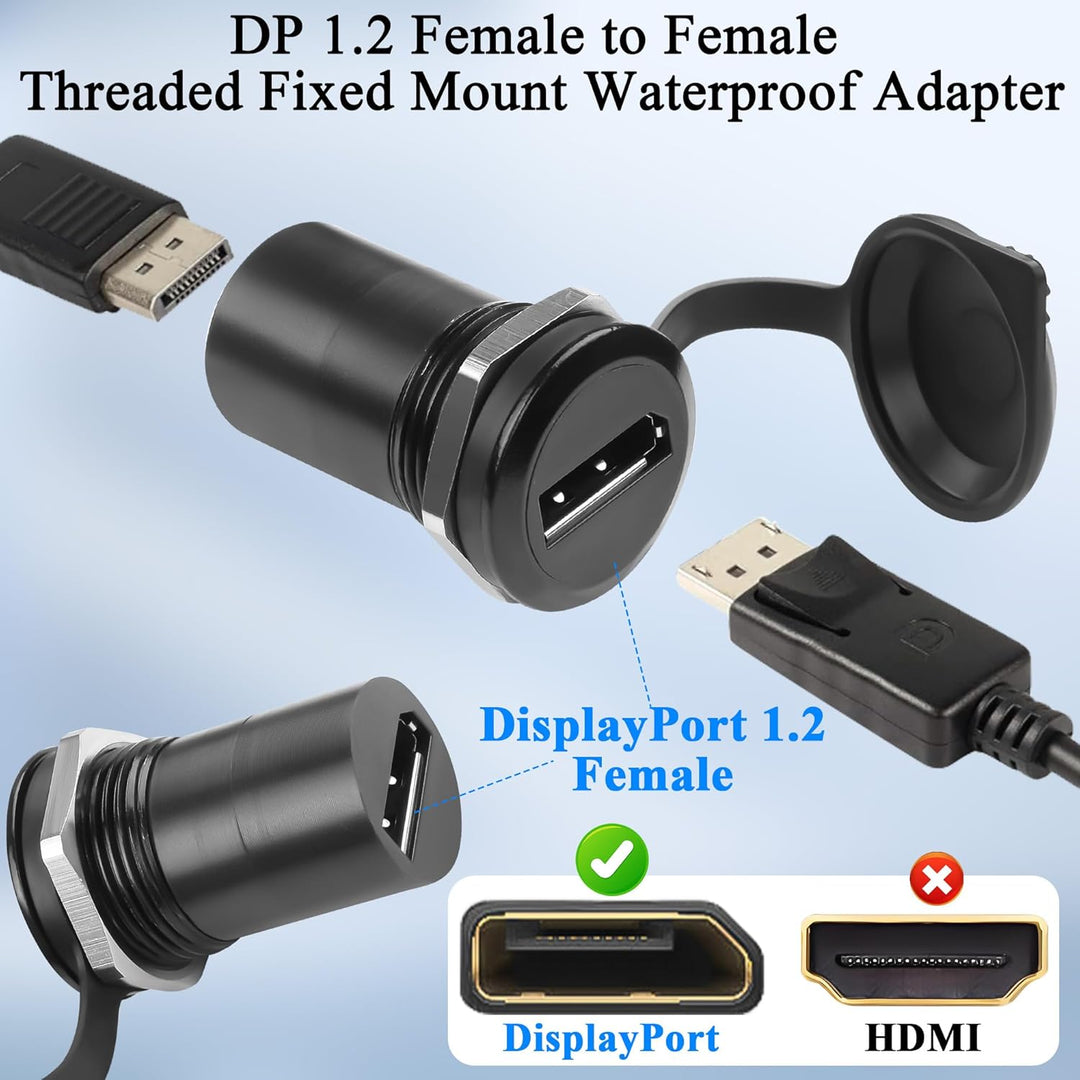 QIANRENON DP 1.2 Gewinde Feste Montage Wasserdichter Adapter 4k@60hz DisplayPort 1.2 Buchse auf Buch