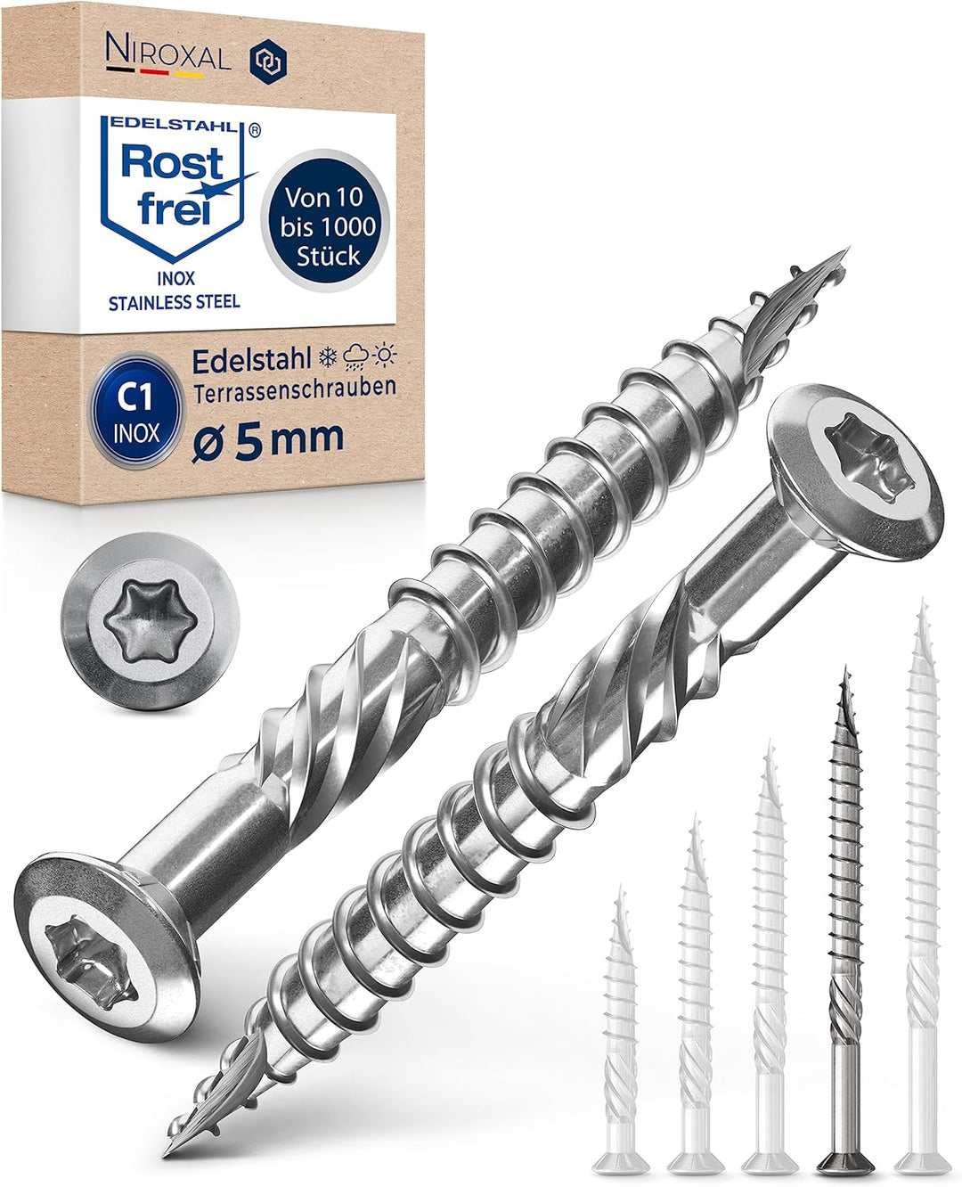 400 Stück Terrassenschrauben 5 x 70 mm lang | PERFEKT für 27 mm Terrassendielen | rostfreier gehärte