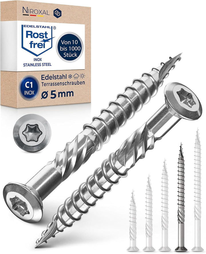 400 Stück Terrassenschrauben 5 x 70 mm lang | PERFEKT für 27 mm Terrassendielen | rostfreier gehärte