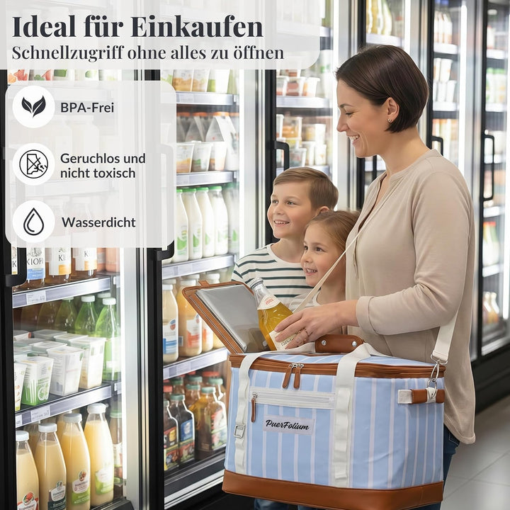Kühltasche 45L Gross Faltbar XXL Wasserdicht Tragbar Mit Oberklappe Für Strand Camping Auto Picknick