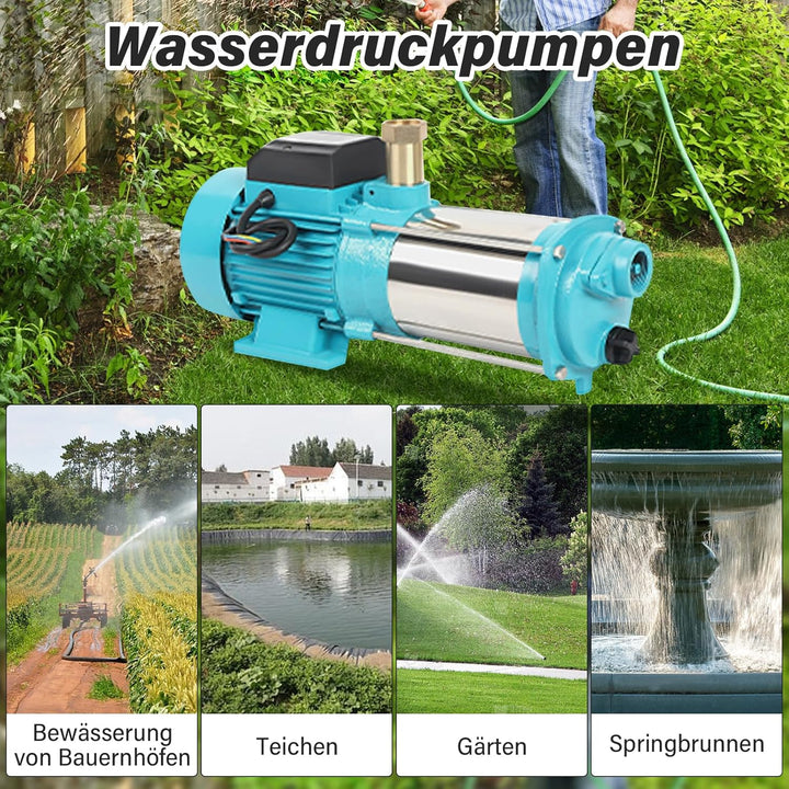 220V 1300W Kreiselpumpe, Hauswasserwerk Gartenpumpe, Edelstahl-Rasenberegnungspumpe für die Gartenra